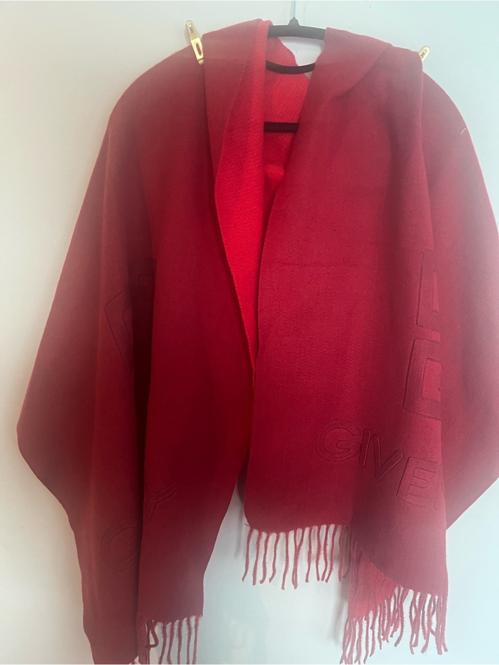 Givenchy Red Hooded Fringe Cape
